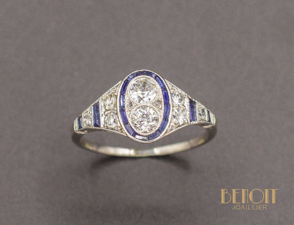 Bague Art Déco Diamants Saphirs