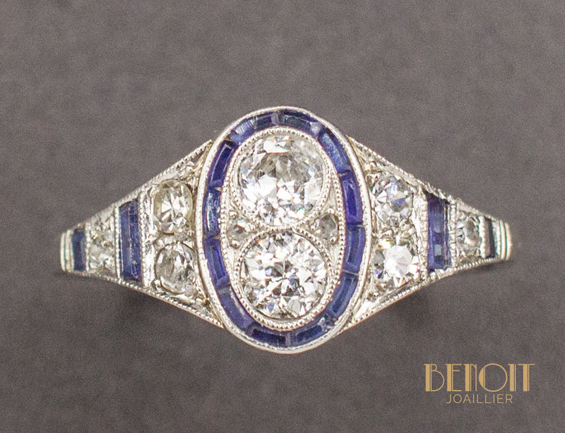 Bague Art Déco Diamants Saphirs