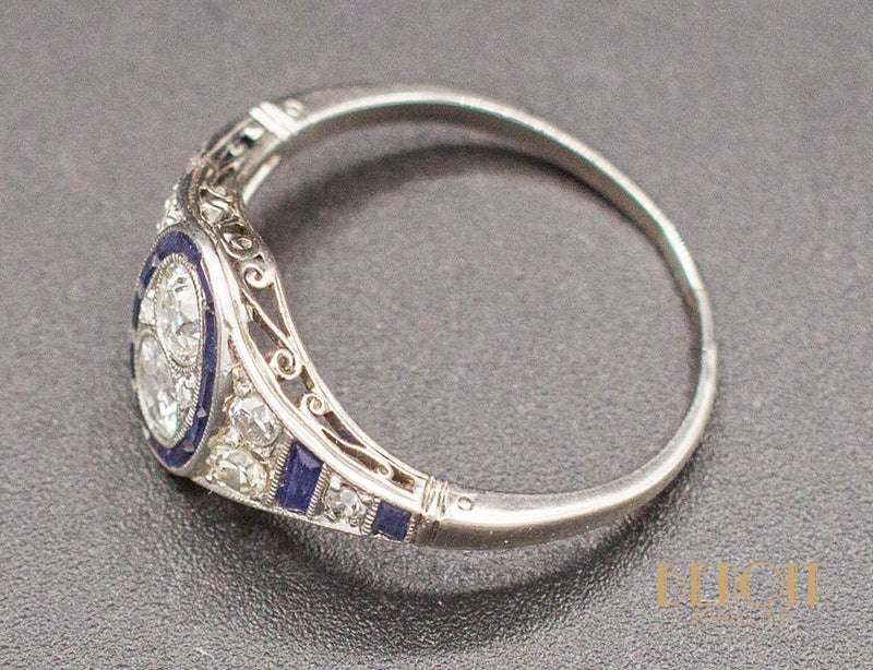 Bague Art Déco Diamants Saphirs