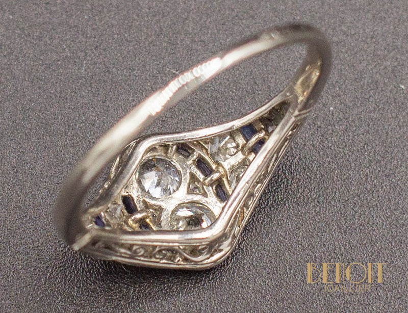 Bague Art Déco Diamants Saphirs