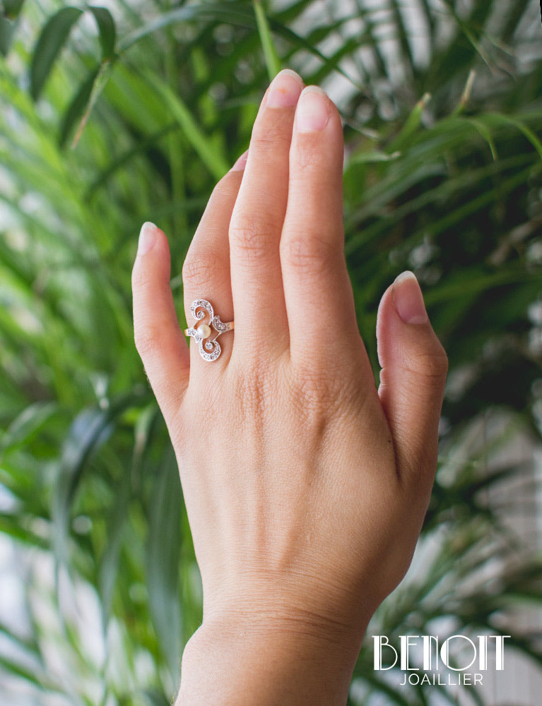 Bague 1900 Perle Diamants
