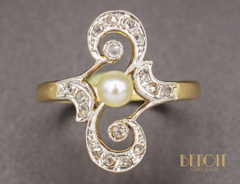Bague 1900 Perle Diamants