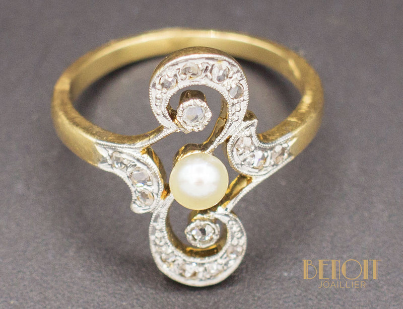 Bague 1900 Perle Diamants