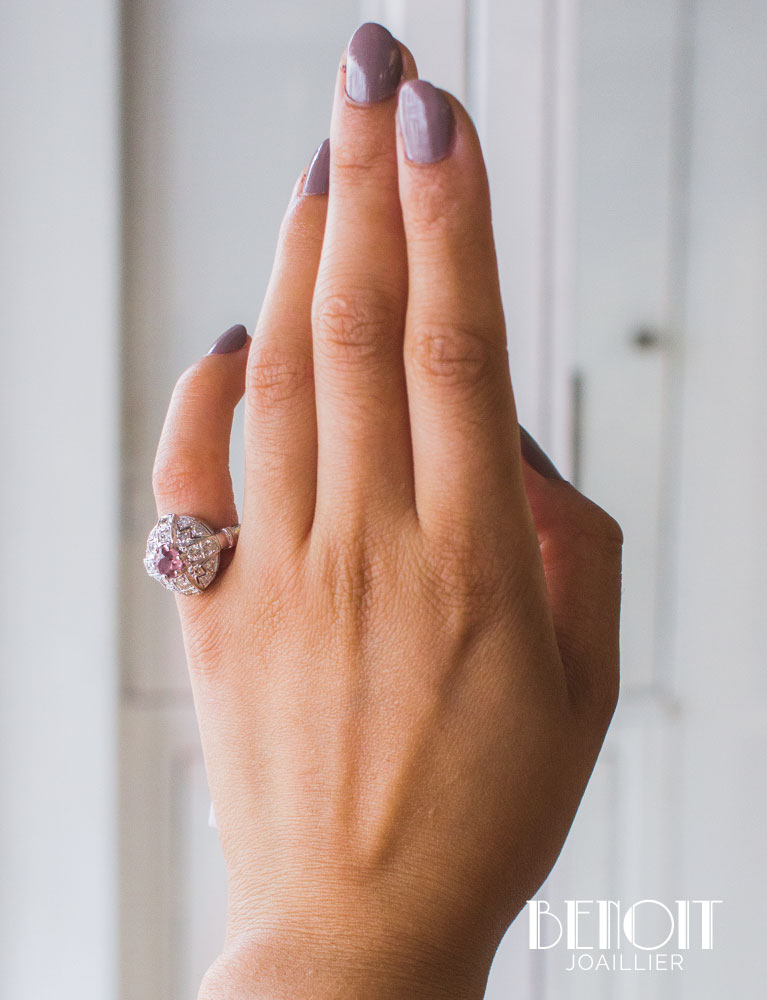 Bague Dôme Art Déco Tourmaline Diamants