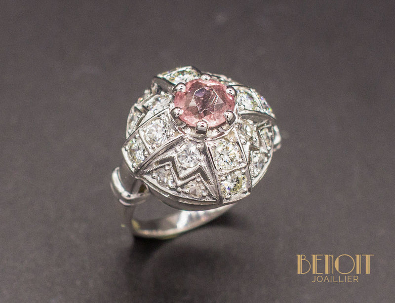 Bague Dôme Art Déco Tourmaline Diamants