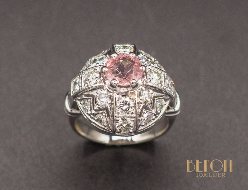 Bague Dôme Art Déco Tourmaline Diamants