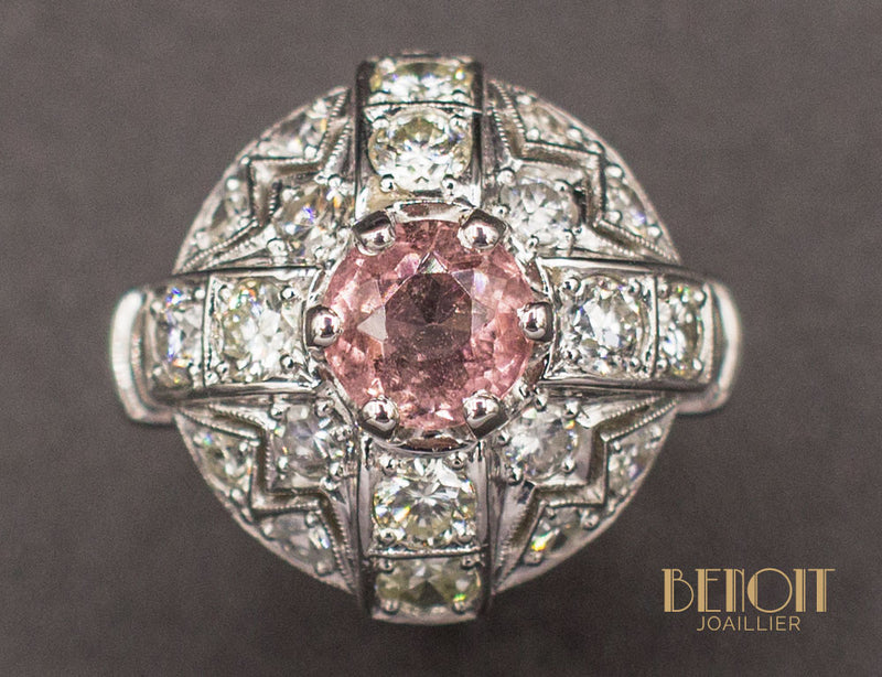 Bague Dôme Art Déco Tourmaline Diamants