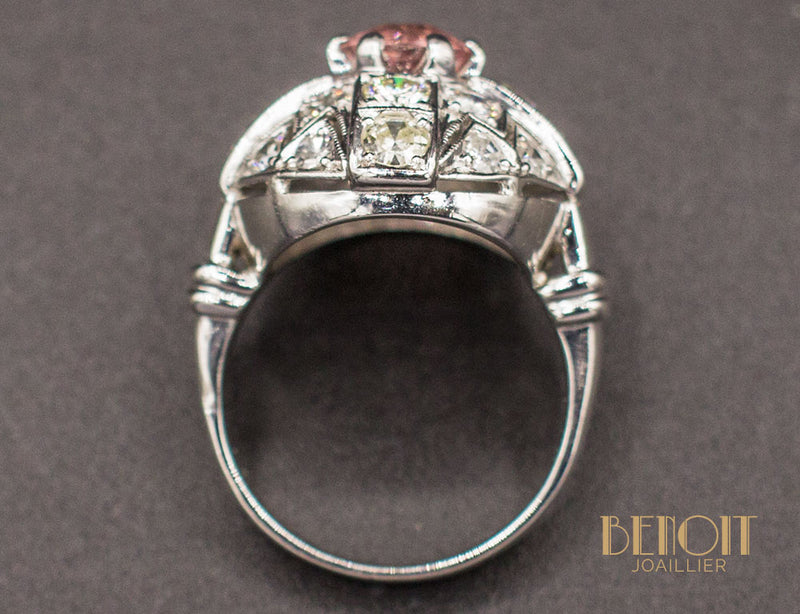 Bague Dôme Art Déco Tourmaline Diamants