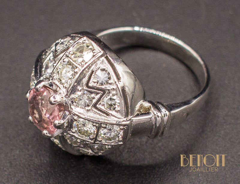 Bague Dôme Art Déco Tourmaline Diamants