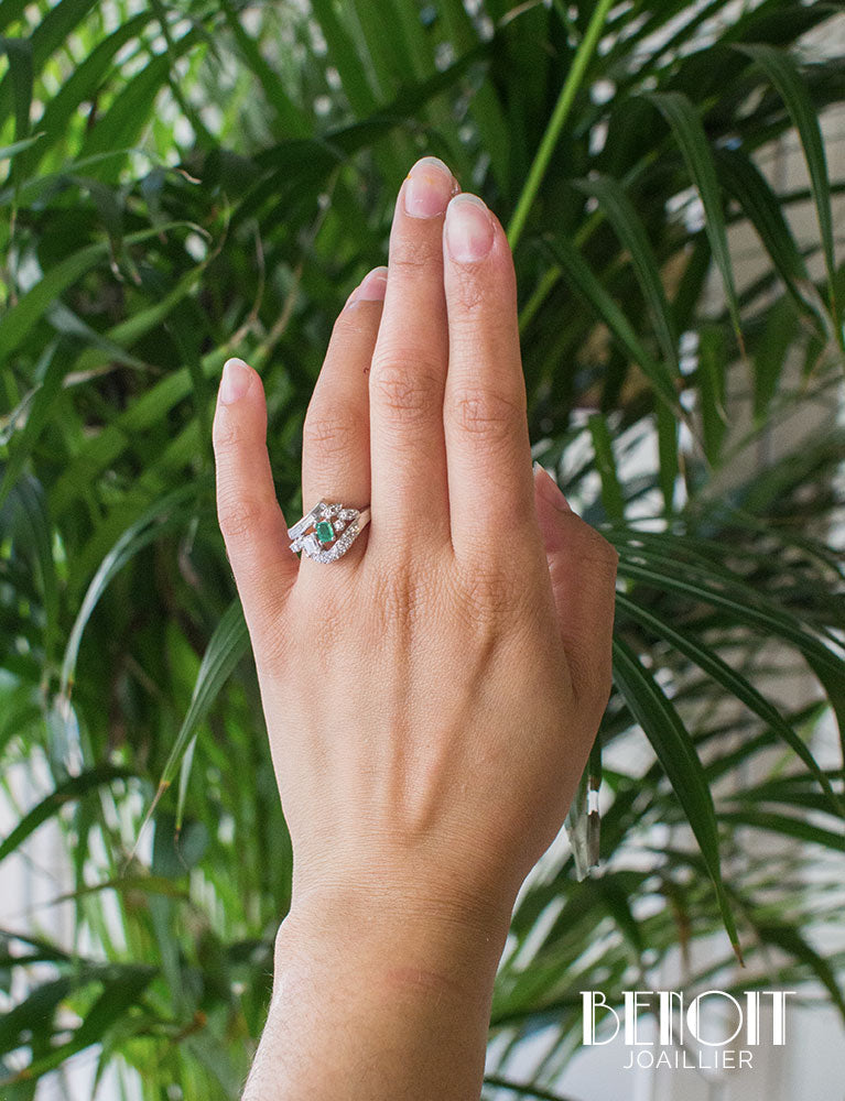 Bague Cocktail Emeraude Diamants