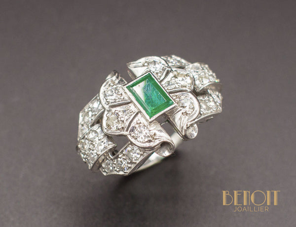 Bague Art Déco Émeraude Diamants