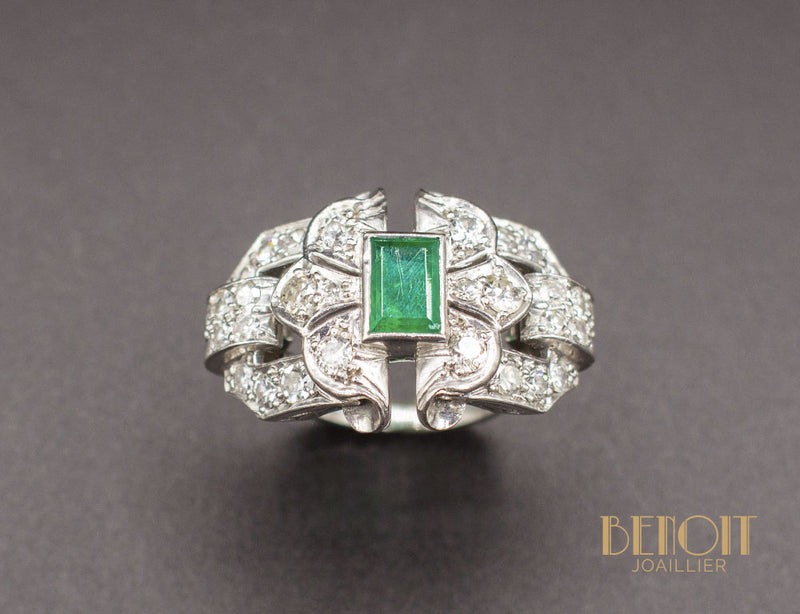 Bague Art Déco Émeraude Diamants