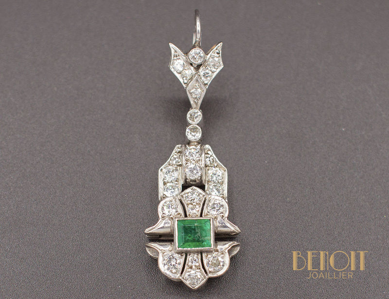 Boucles d'Oreilles Art Déco Émeraudes Diamants