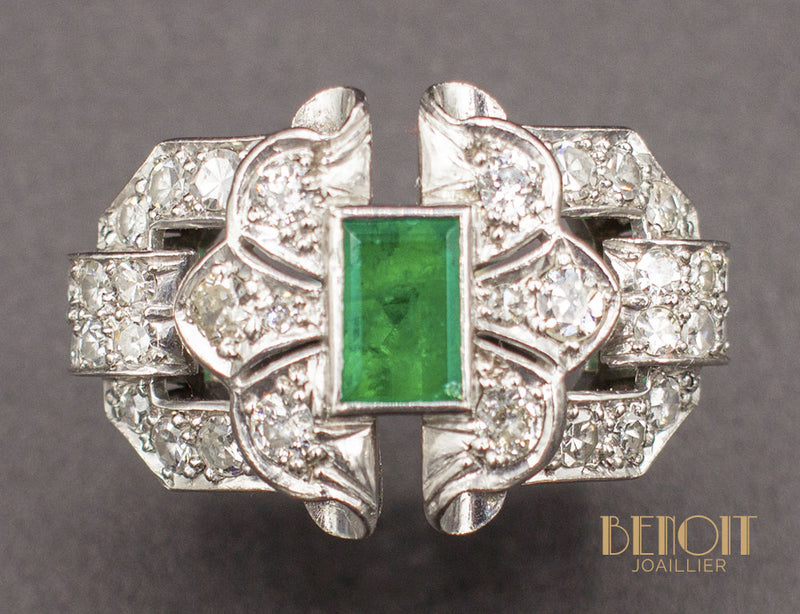 Bague Art Déco Émeraude Diamants