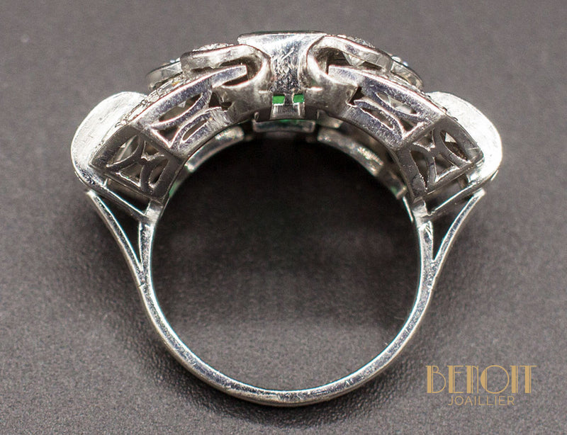 Bague Art Déco Émeraude Diamants
