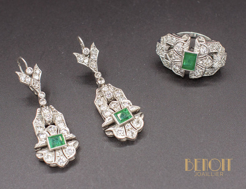 Bague Art Déco Émeraude Diamants