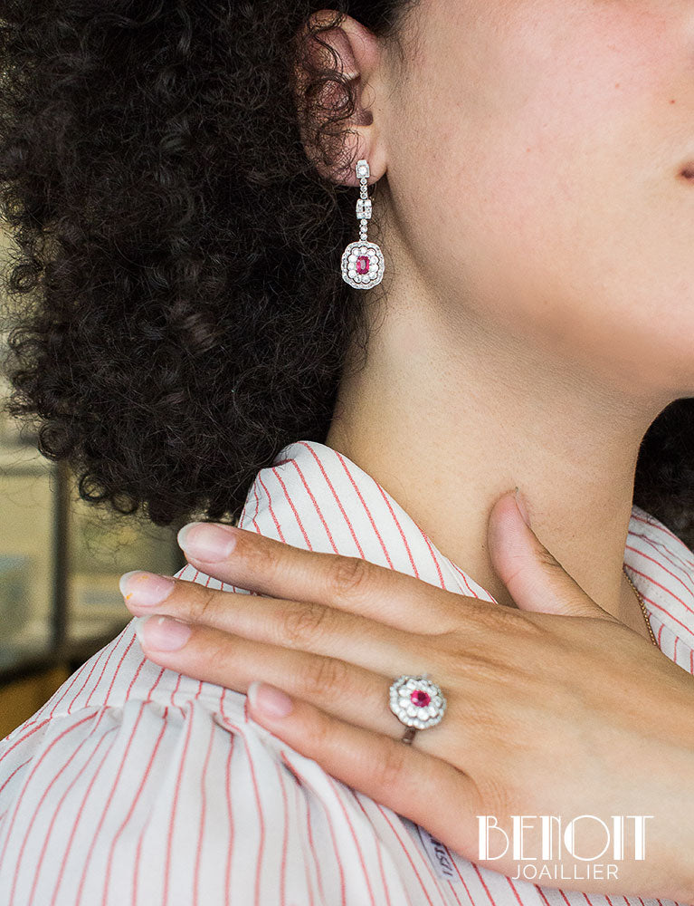 Bague Fleur Rubis Diamants