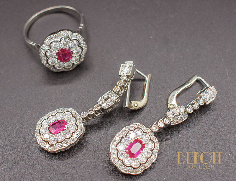 Bague Fleur Rubis Diamants