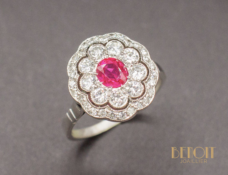 Bague Fleur Rubis Diamants