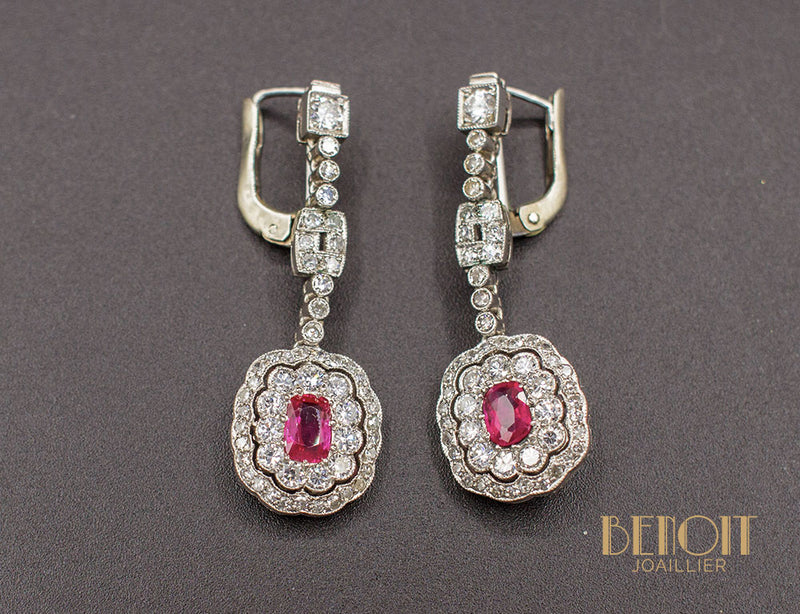 Boucles d'Oreilles Fleurs Rubis Diamants