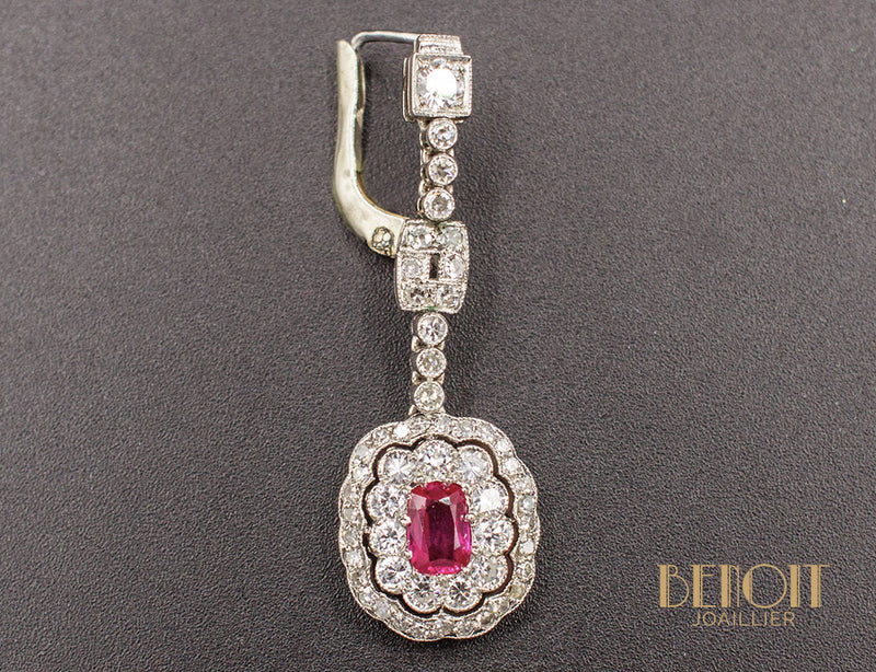 Boucles d'Oreilles Fleurs Rubis Diamants