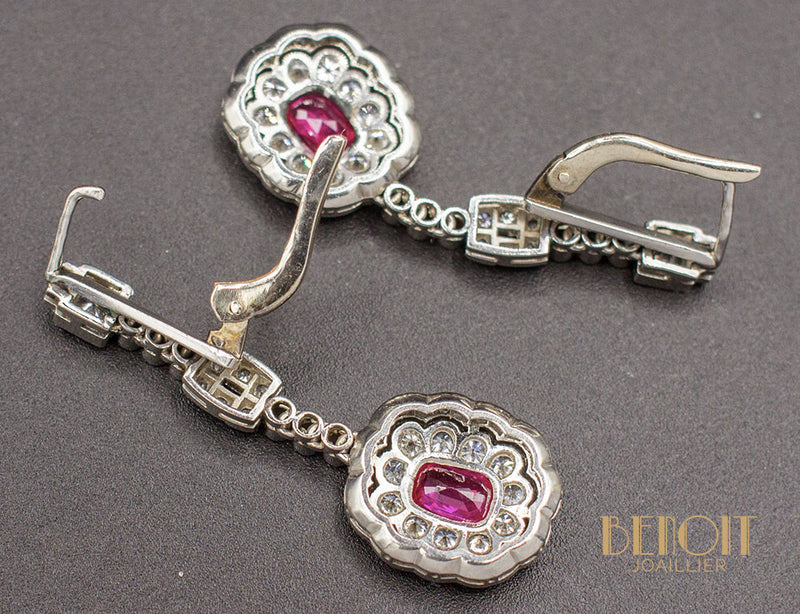Boucles d'Oreilles Fleurs Rubis Diamants
