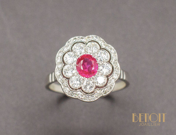 Bague Fleur Rubis Diamants