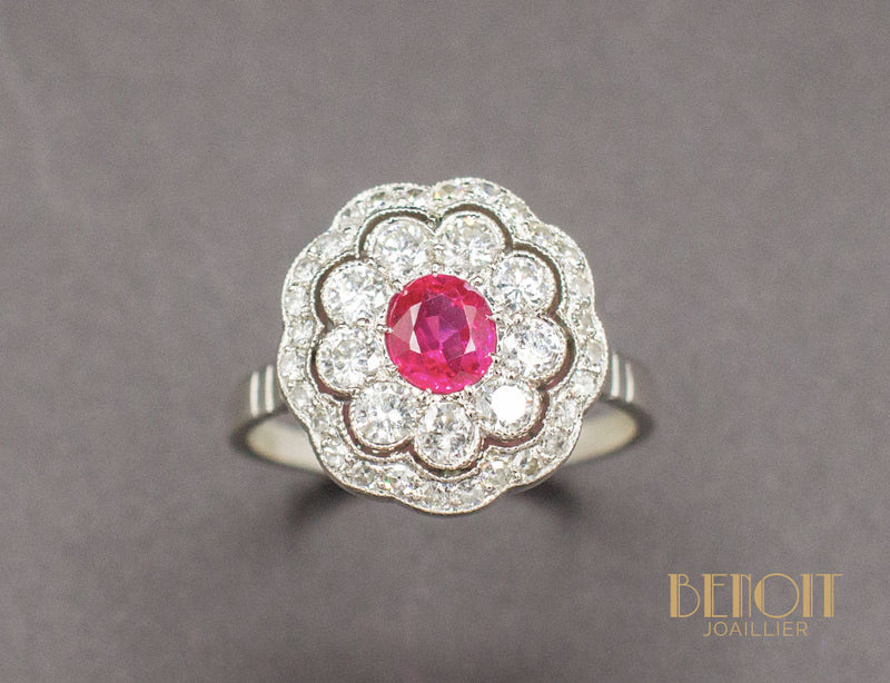 Bague Fleur Rubis Diamants