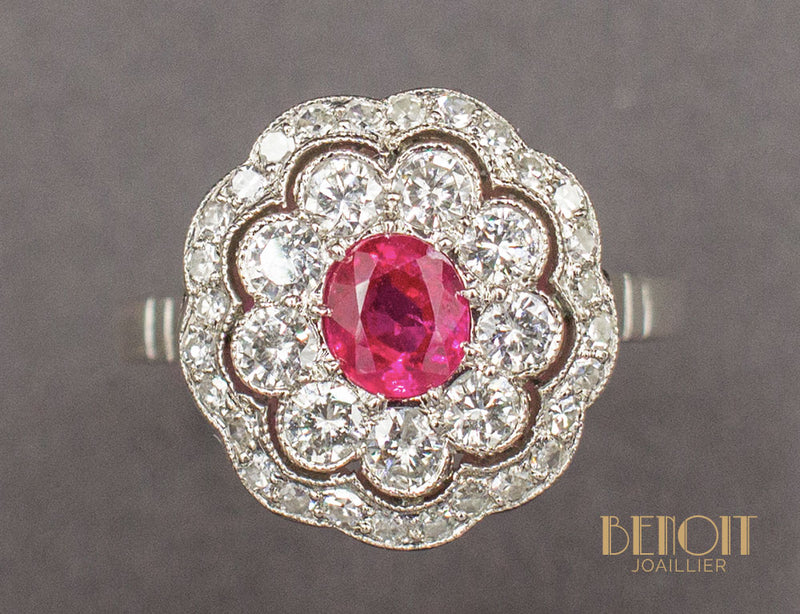 Bague Fleur Rubis Diamants