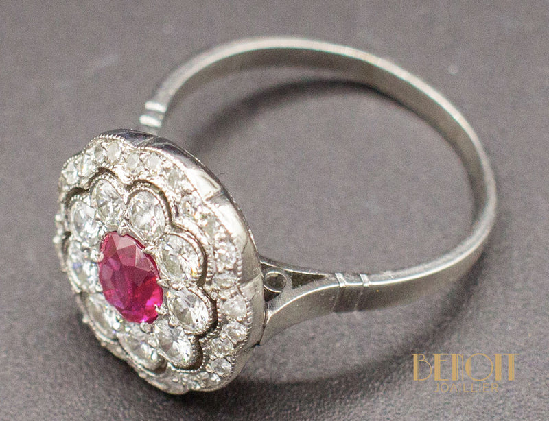 Bague Fleur Rubis Diamants