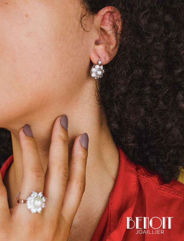 Boucles d'Oreilles Perles Diamants