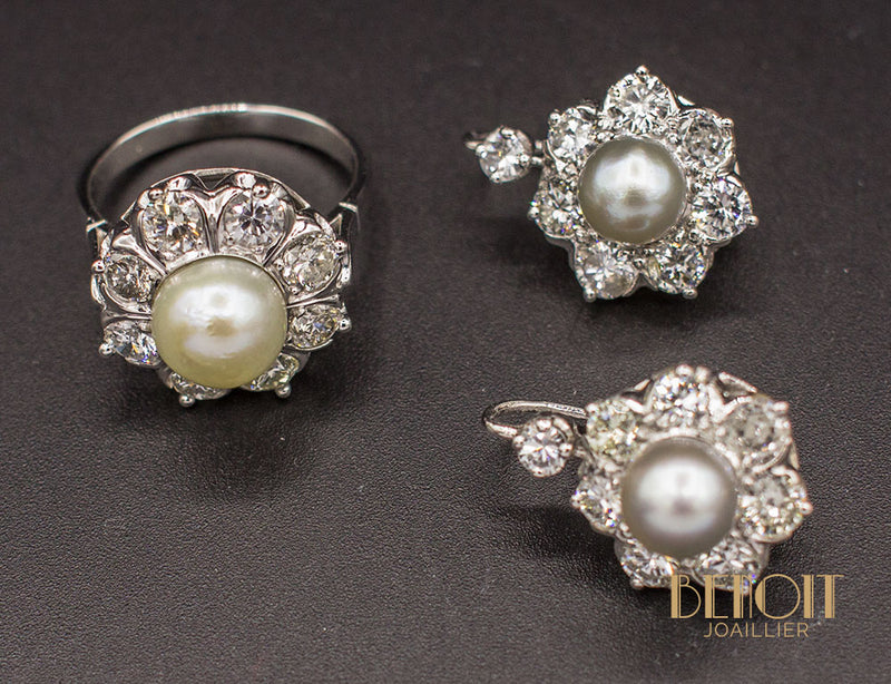 Boucles d'Oreilles Perles Diamants
