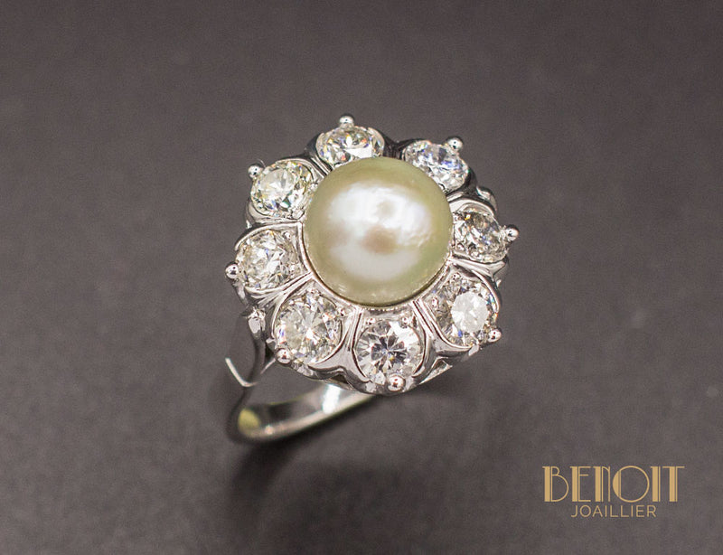 Bague Marguerite Perle Diamants