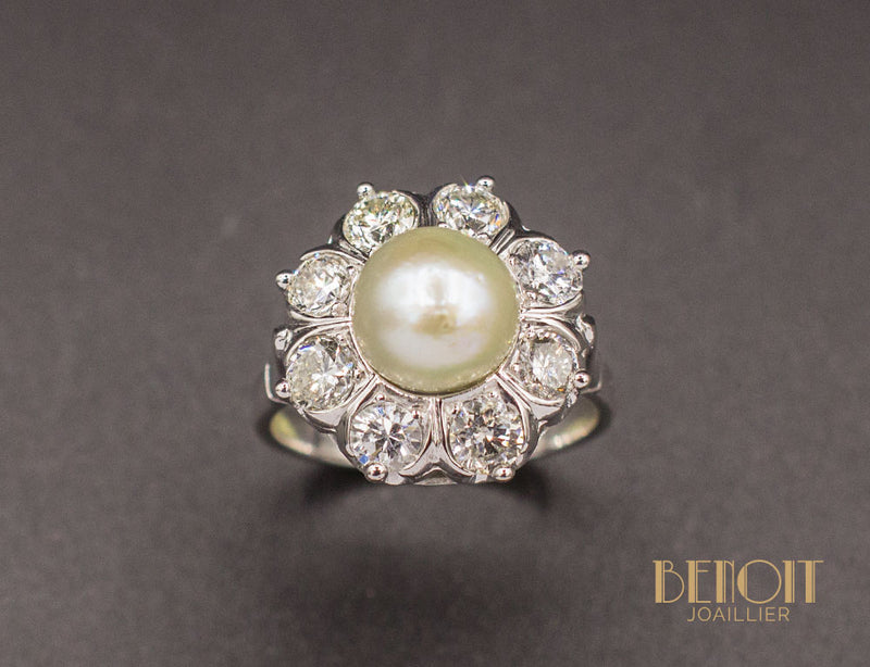 Bague Marguerite Perle Diamants