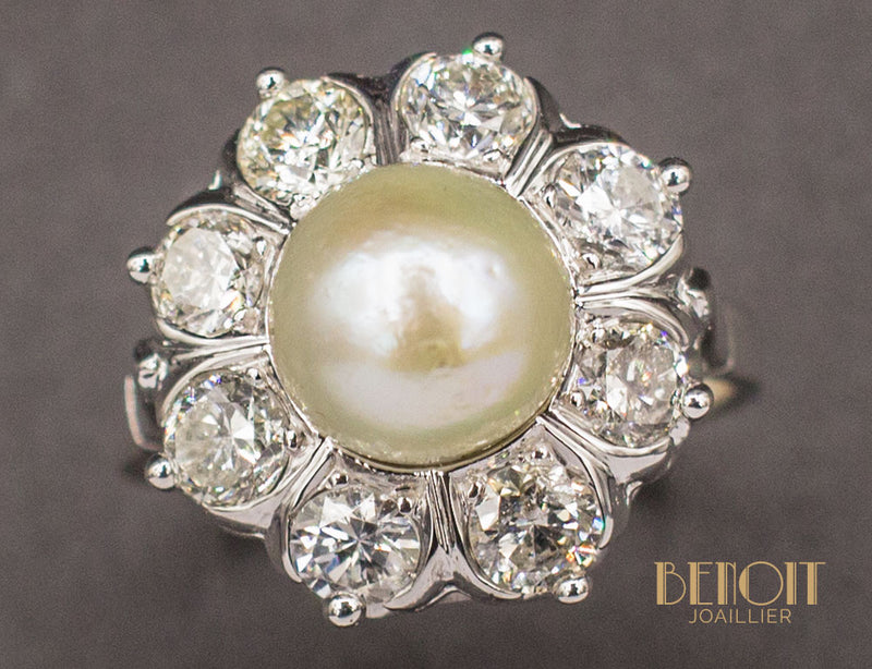 Bague Marguerite Perle Diamants