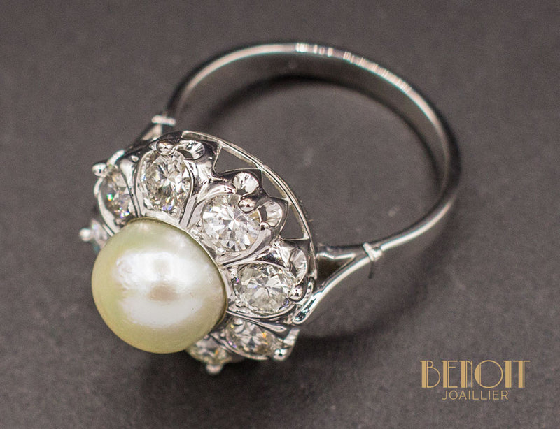 Bague Marguerite Perle Diamants