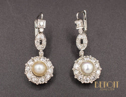 Boucles Pendantes Art Déco Diamants Perles