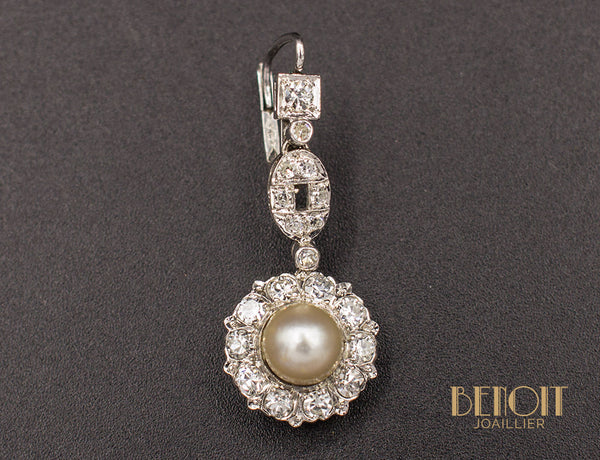 Boucles Pendantes Art Déco Diamants Perles