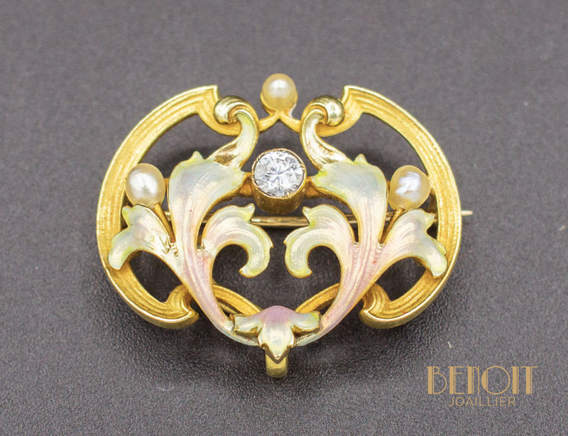 Broche Art Nouveau Perles Diamants