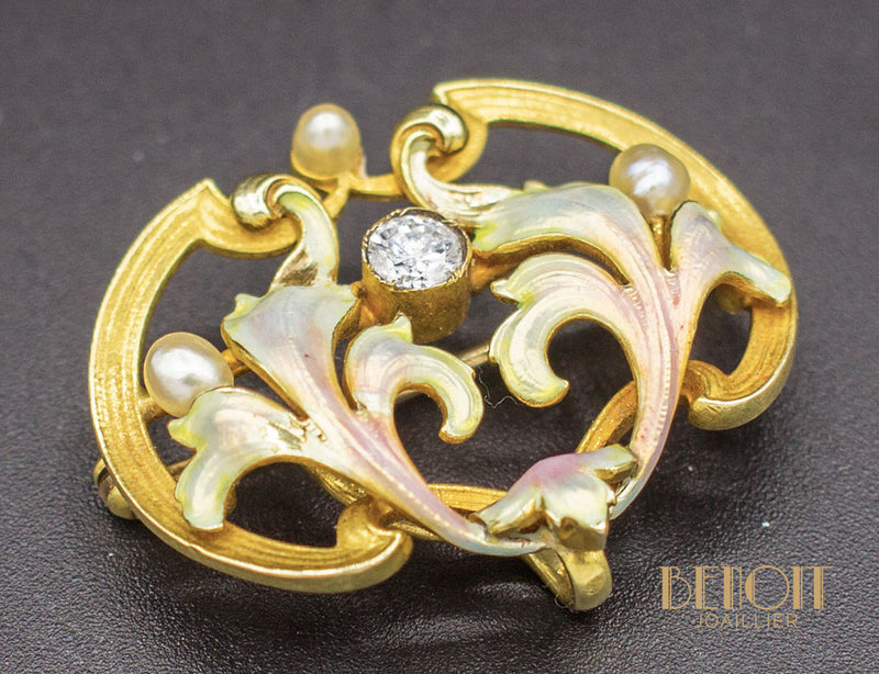 Broche Art Nouveau Perles Diamants