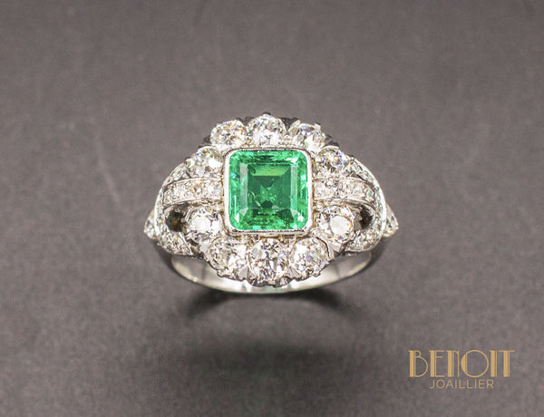 Bague Art Déco Emeraude Diamants
