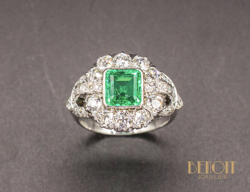 Bague Art Déco Emeraude Diamants
