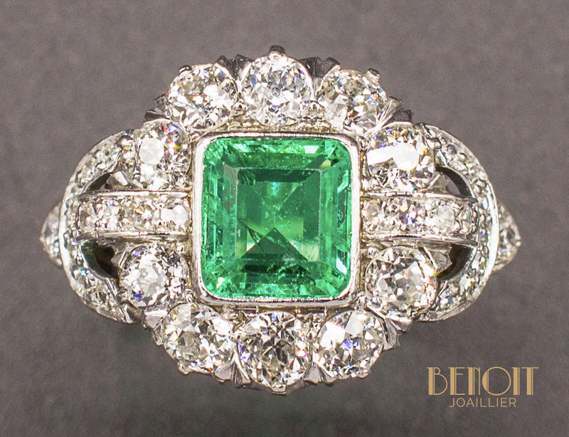 Bague Art Déco Emeraude Diamants