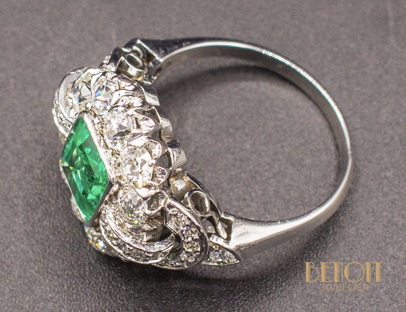 Bague Art Déco Emeraude Diamants