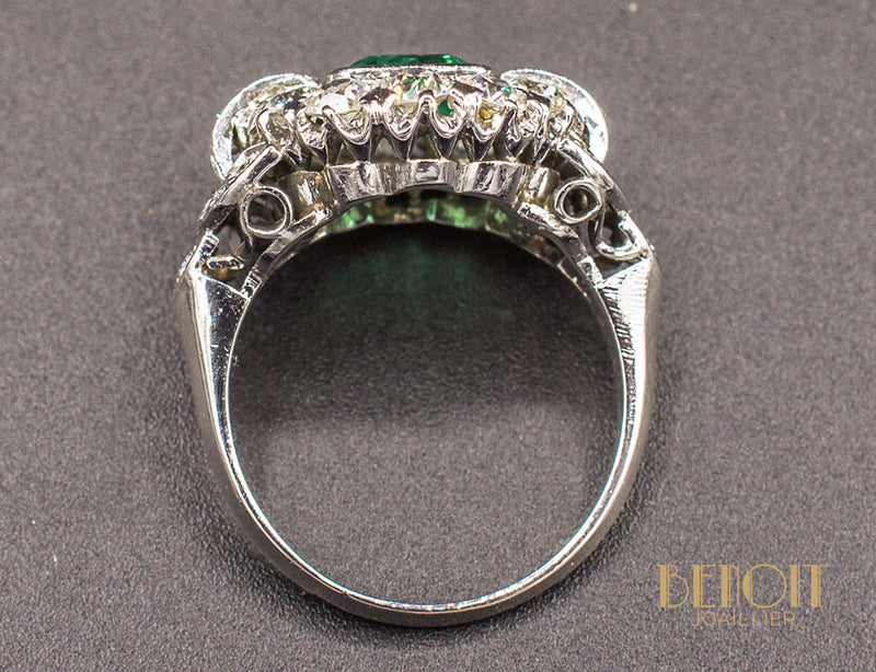 Bague Art Déco Emeraude Diamants