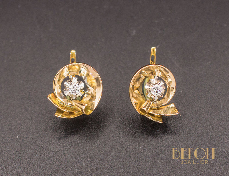 Boucles d'oreilles 1950 Or Jaune Diamant