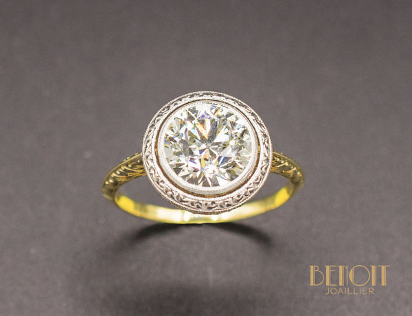 Solitaire Art Déco Diamant Jaune