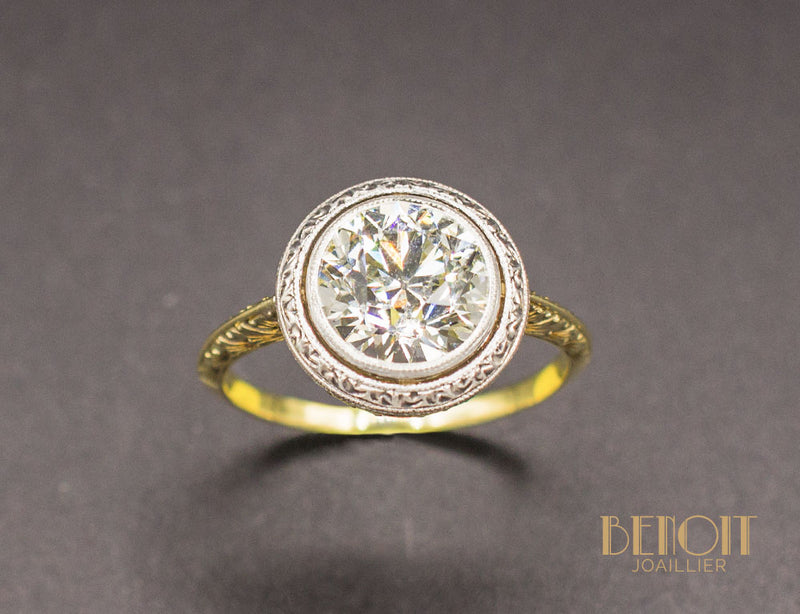 Solitaire Art Déco Diamant Jaune