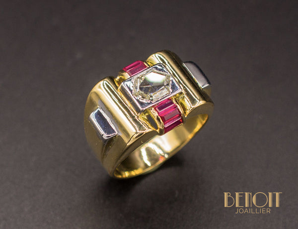 Bague Tank Diamant et Rubis Verneuil