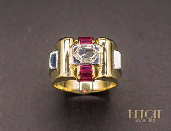 Bague Tank Diamant et Rubis Verneuil